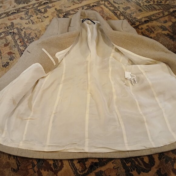 ZARA Wool Blend Single Breasted Tan/Cream Coat XS - Picture 7 of 13